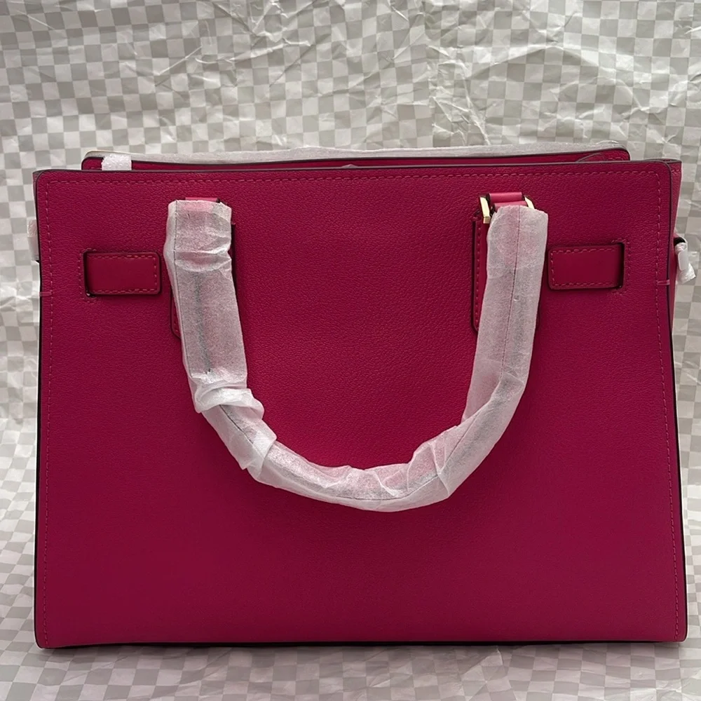 Michael Kors Hamilton Medium Leather Satchel Electric Pink NWT